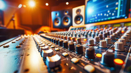 Audio mixing console in a recording studio