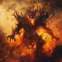 Poster - A demon-like figure amidst flames and heat