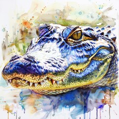 Poster - Watercolor painting of an alligator's head, ideal for illustrations and designs
