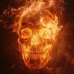 Poster - A skull with flames engulfing its surface, set against a dark and ominous black background