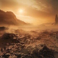 Poster - A scenic view of a desert landscape with a mountain in the distance, suitable for use as a background image or in travel and adventure contexts