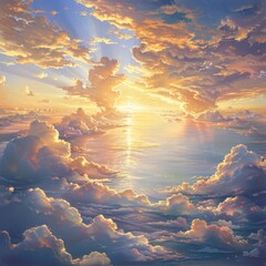Poster - A warm and colorful sunset over the calm ocean waters