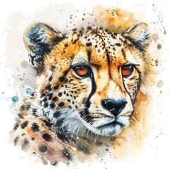 Poster - A close-up image of a cheetah's face on a white background, with sharp details and vibrant colors