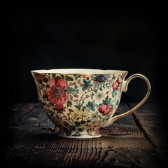 Aufkleber - A single tea cup sitting on a wooden table