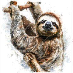 Poster - A photo of a sloth hanging upside down from a tree branch, highlighting its unique adaptation to arboreal life