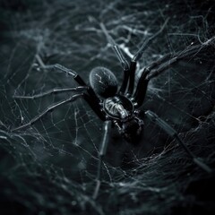 Poster - A large spider sits on top of its intricate web, ready to catch prey