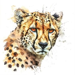 Poster - A cheetah's face and body on a plain white surface, emphasizing its fur texture and pattern