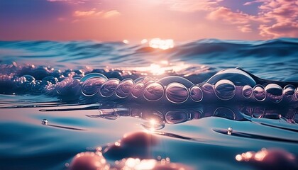 Wall Mural - ai generative of hyper realistic of closeup ripples and wave with sunset and violet theme