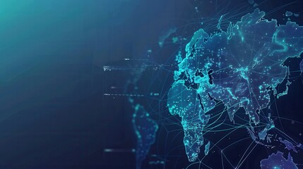 Poster - A clean and modern digital globe map with continents outlined in blue, perfect for travel agency websites and global travel company branding. Generative AI