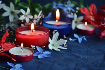 Wall Mural - Simple and elegant arrangement of red, white, and blue candles for Patriot Day.