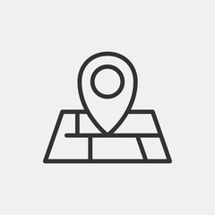 Poster - Flat location icon, map icon.  Map with a pin isolated on white