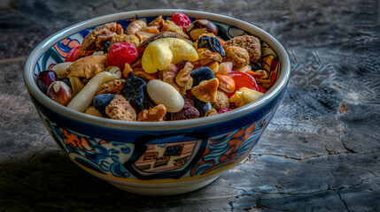 Wall Mural - A colorful bowl of trail mix with different flavors