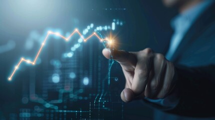 Poster - Hand holding Businessman Glowing financial graph increase