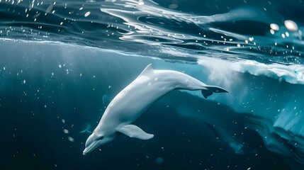 Wall Mural - A graceful beluga whale swimming through the icy waters of the Arctic.
