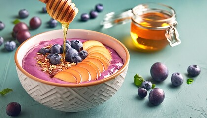 Sticker - honey being drizzled onto acai smoothie bowl