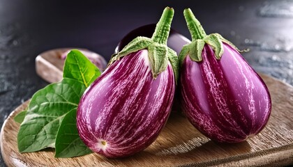 Sticker - two purple eggplants with green leaves on top