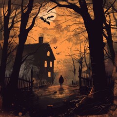 Wall Mural - Halloween Night with Creepy Shadows Illustration