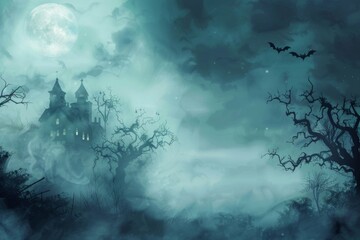 Wall Mural - Halloween Night with Fog and Blank Text Area