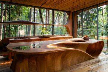 Wall Mural - Modern Kitchen with a Unique Wooden Countertop