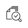 © Tatiana - Document verification, linear style icon. Document stack with checkmark and magnifying glass. Editable stroke width