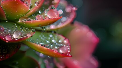 Wall Mural - Water drops on green and pink succulent