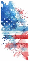 Wall Mural - Patriotic Memorial Day design with stars and stripes in watercolor style.