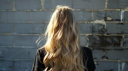 Poster - Woman With Long Blonde Hair Seen From Behind 