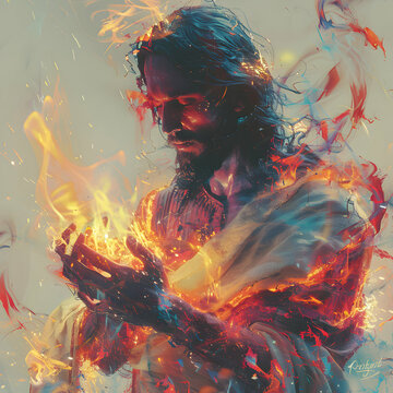 Jesus Christ modern colorful illustration of God the savior full of energy and expression