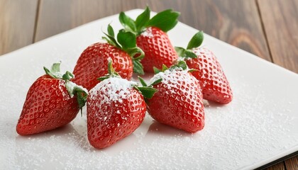 Wall Mural - fresh strawberries with powdered sugar and mint leaf garnish