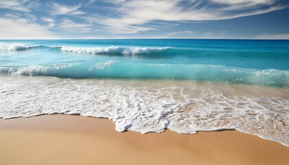 soft wave of blue ocean on the sandy beach background