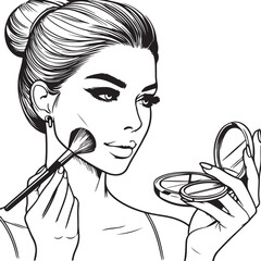 Wall Mural - Beauty in Lines: A Woman Applies Makeup, Vector Illustration 