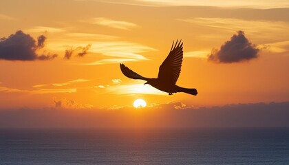 Wall Mural - bird flying sunset flight silhouette soaring beautiful sky inspirational hope banner header sunrise