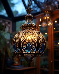 Wall Mural - Decorative lamp in the interior of a cafe. Selective focus.