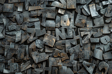 A pile of metal letters and numbers