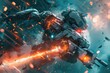 © Syahrul Zidane A - A powerful AI robot in the midst of a futuristic battlefield, advanced weaponry