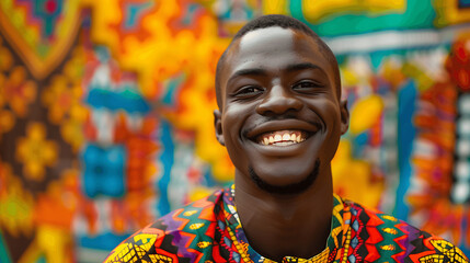 Man wearing colorful African dashiki with warm smile