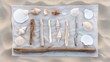 © EF Studio - a flat lay composition of beachcombing treasures--seashells, driftwood, and sea glass