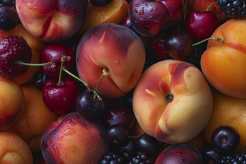 Wall Mural - A bunch of fruit including cherries, plums, and peaches
