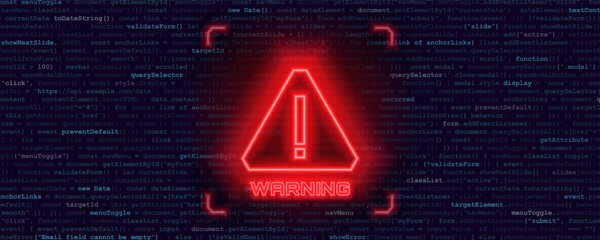 Wall Mural - Danger sign. Hacked system or cyber attack. Warning symbol on the screen. Vector illustration.