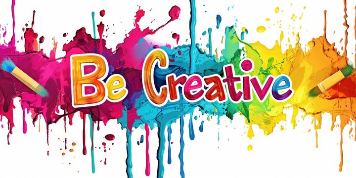 Letter of be creative in variant texture with splashing or stained colorful color with white background. Picture of lettering of be creative was painted or written by watercolor in art lesson. AIG42.