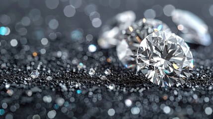Poster - A large diamond sits on a black surface, surrounded by smaller, sparkling diamonds