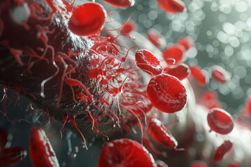 Wall Mural - A close up of red blood cells with a red stem