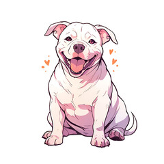 Wall Mural - A white dog with a pink heart on its chest is sitting on a white background