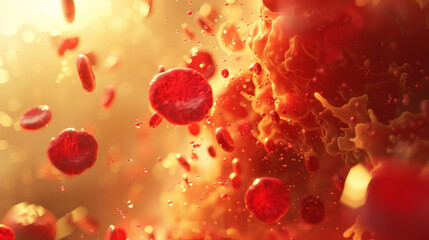 Wall Mural - A close up of red blood cells in motion