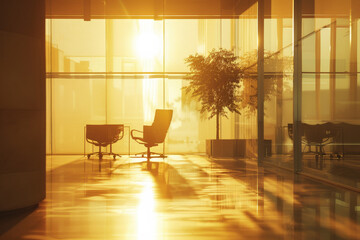 Wall Mural - A large room with two chairs and a potted plant