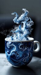 Wall Mural - Swirling Wave-Patterned Coffee Cup in Bubble Goth Styling with Dark Blue and Gray Hues