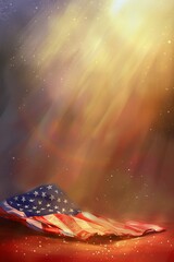 Wall Mural - Illustration of a folded American flag with a soft glow emanating from the background.