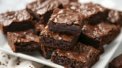 Wall Mural - A plate of decadent fast food chocolate fudge brownies with a rich and gooey center