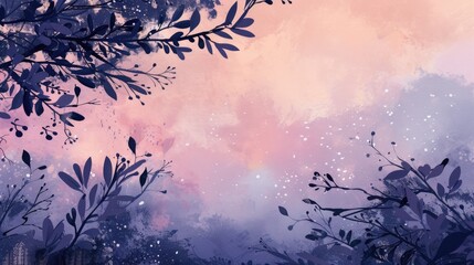 Wall Mural - An image you sent is a watercolor painting of leaves and branches. The leaves with cool tone and branches are brown creating a soft and dreamlike effect. Abstract watercolor art concept. AIG42.