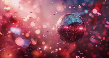 Canvas Print - A Disco Ball Suspended In Mid-Air Surrounded By Confetti And Lights